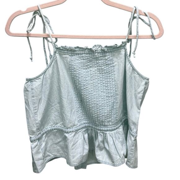 AE77 Light Blue Chambray Peplum Tank Top Tie Straps Size Small - Picture 2 of 3